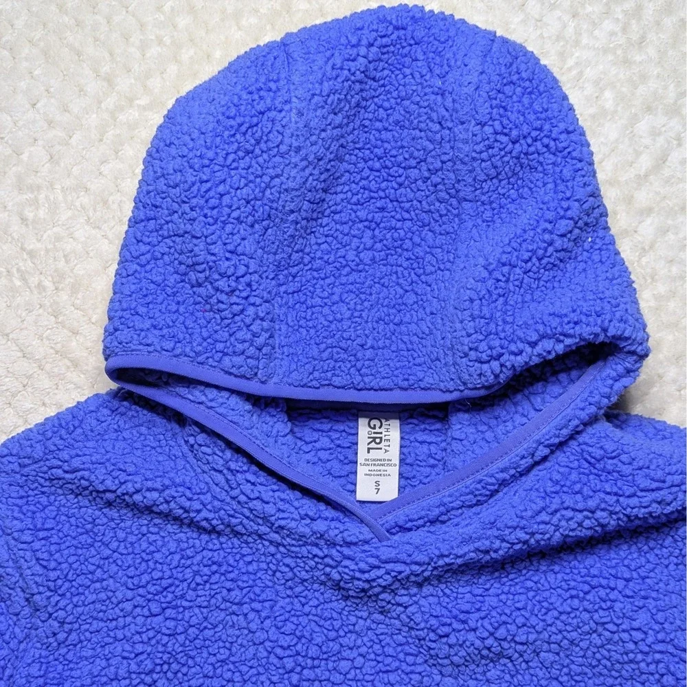 Athleta Girl Sherpa Hoodie Purple Fleece Pullover Youth S Cozy Hooded Sweatshirt